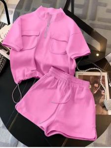 Fashionable Sporty Casual Womens Two-Piece Set Short Shorts Sleeve Top Dopaamine Style Summer 2025 New Arrival