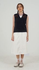 3Second Vest Wanita Rajut Rompi Knitwear Outer Sleveless Tanpa Lengan Plain Vintage Plain C051123