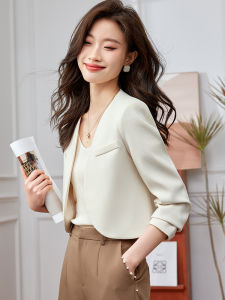 Áo Khoác Vest Ngắn Màu Be Phong Cách Nước Hoa Nhỏ Cho Nữ Mùa Xuân Thu Không Tay Áo Sơ Mi Thường Ngày Cổ Điển Thời Trang Công Sở