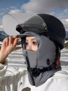 หมวกกันหนาวแบบหนาสำหรับผู้หญิง เสื้อผ้ากันหนาวสำหรับขี่จักรยานไฟฟ้าแบบหนา ผ้าฝ้ายผสมขนสัตว์ เหมาะกับฤดูใบไม้ร่วงและฤดูหนาว