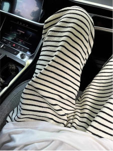 Quần Ống Rộng Kẻ Sọc Lót Lông Cừu Dày Thường Ngày Cho Bà Bầu Mùa Thu Đông Quần Ống Rộng Thoải Mái Không Bó Sát Bụng