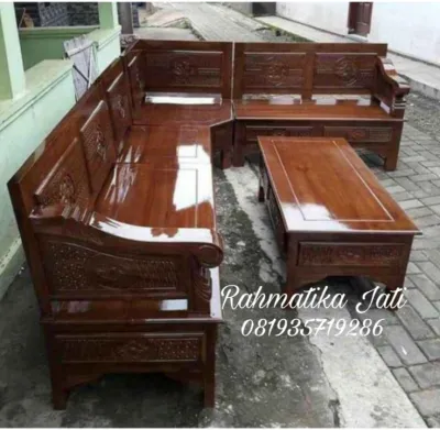 kursi tamu sudut 1 set minimalis kayu jati