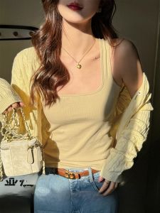 MiiOW | Áo ba lỗ không dây thun Dopaamine cho nữ Áo ba lỗ ôm vừa vặn có dây đeo vai rộng Thiết kế cổ vuông Đồ lót thời trang thường ngày