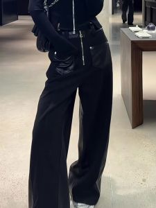 Trendy High Waist Wide Leg Pants Black Narrow Version Autumn Commute Design Casual Womens Trousers Stylish Sister