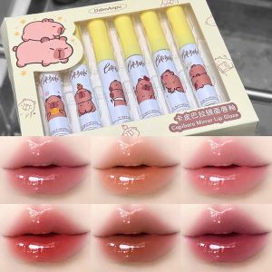 6-color  Mirror Lip Glaze Set Cute Capybara 6 Colors Highly Pigmented Lip Stain Hydrating Glossy Lip Makeup Perfect Gift