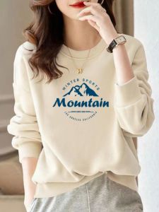 Loose Fit Pure Cotton Sweatshirt Womens Spring Autumn New Style Casual Versatile Base Layer Shirt Printed Top Trendy
