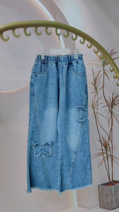 Kids Flared Pants for Girls 5-12 Years Old Korean Style Cute Butterfly Design Wide Leg Denim Maong Pants for Girls