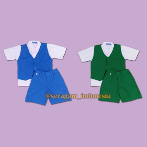 Setelan Seragam Sekolah TK Anak Laki-laki Baju Celana Rompi Hijau Benhur