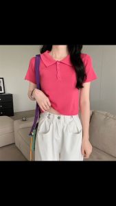 Áo Len Cộc Tay Trơn Dáng Croptop Phối 3 Khuy Cúc - LCXA177