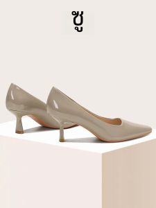 สีเทาเข้ม รองเท้าส้นสูง เรียบง่าย หัวเหลี่ยมส้นบาง ผู้หญิง รองเท้า Su Social Professional OL หลากหลาย ทันสมัย รองเท้าสํานักงาน