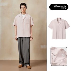 GXG | Áo Sơ Mi Ngắn Tay Chất Liệu Có Vết Nhăn Phong Cách Thư Giãn