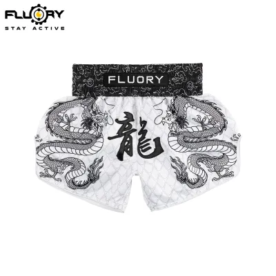 FLUORY Dragon Print and Embroidery Breathable Boxing Shorts Suitable for Combat MMA Gym Training Clothing Muay Thai Shorts