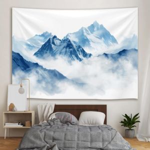 VIKAMA Tím Núi Sương Mù Màu Nước Thảm Boho Phong Cảnh Rừng Treo Tường Thẩm Mỹ Trang Trí Nhà Cho Phòng Ngủ Phòng Khách