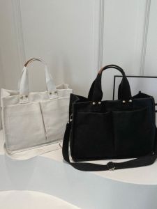 Trendy Canvas Shopping Bag Womens Large Capacity Single Shoulder Handbag Document Bag Casual Crossbody Bag Korean Style