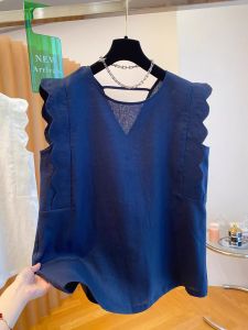 เสื้อกั๊กแขนกุดผ้าลินินคอตตอนไซส์ใหญ่ ทรงหลวม ทรงลำลอง ฤดูร้อน 2025 กระดุมแถวเดียว คอกลม แขนกุด เสื้อผ้าทำงานสำหรับผู้หญิง