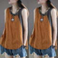 Lieoyuarn | Summer Lightweight Asymmetric Button Decorated Casual Loose Patchwork Sleeveless Top. 