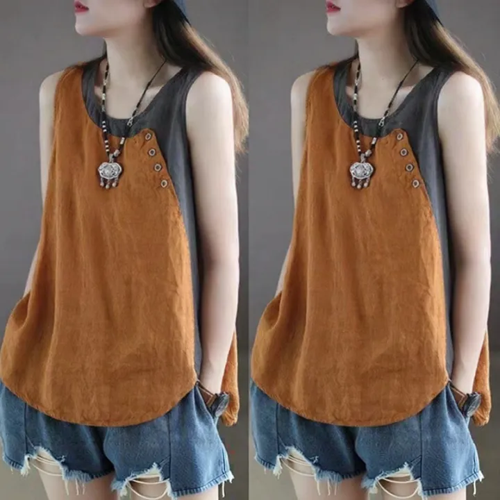 Lieoyuarn%20%7C%20Summer%20Lightweight%20Asymmetric%20Button%20Decorated%20Casual%20Loose%20Patchwork%20Sleeveless%20Top%20-%20Image%205