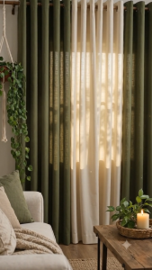 Katrina Plain Curtain Per Piece Olive Green | Grommet Window Curtain | 60x68 60x85 Inches | Bedroom Living Room