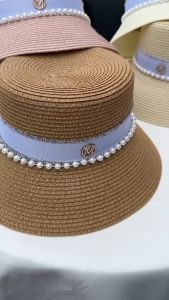 หมวกสานผู้หญิง ทรงถัง ประดับมุก รหัสสินค้า A128 สินค้าพร้อมส่งจากไทย