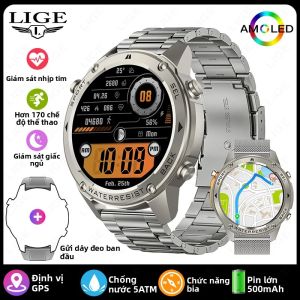 Đồng Hồ Thông Minh LIGE 5ATM Màn Hình AMOLED 1.43 Inch Gọi Thoại Chống Nước Thể Thao Ngoài Trời Pin 500mAh Theo Dõi Sức Khỏe GPS Dành Cho Nam