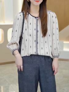 QINGNAER | Retro Elegant Workwear Long Sleeve Shirt Loose Fit Multi-purpose Top
