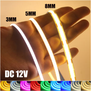 DC 12V COB LED Strip Light for Home Decor 3MM 5MM 8MM 0.5-5M 9 Color White/Red/Blue/Pink/Green Flexible Ribbon TV Backlight Rope