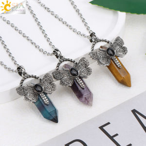 Dragonfly Necklace Natural Stone Crystal Pendant Healing Fluorite Labradorite White Crystal Labradorite Amethysts Jewelry H479