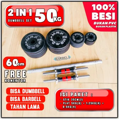 2 IN 1 Barbel 50kg - dumbbell set 50kg - dumbell dumble 50kg BESI