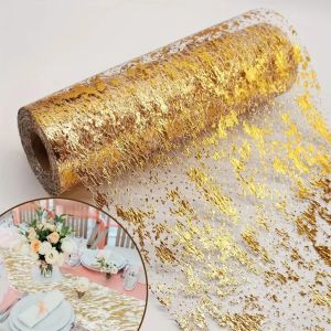 Sparkle Metallic Gold Table Runner Sequin Glitter Foil Mesh Roll Tablecloth for Wedding Event Birthday Baptism Baby Shower Decor