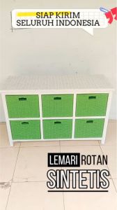 Lemari Rak Rotan Sintetis 6 Laci Buffet Bufet Meja TV 32 inci Ruang Tamu Minimalis Murah Terbaru