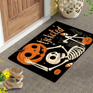 VIKAMA Trick-Or-Treat Skeleton Welcome Door Mat Non-Slip Indoor And Outdoor Entrance Carpet Kitchen Bedroom Floor Mat Home Decor