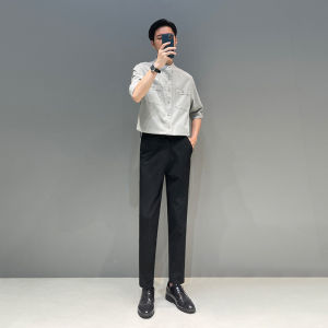 New Chinese Style Short Sleeve Shirt Mens Summer Korean Version Maturity Casual Business Stand Collar Pocket Half Sleeve Trendy