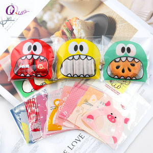 100pcs Cookie Candy Bag Cute Cartoon Self-adhesive Plastic Packing Bag for Biscuit Gift Food PackingBaking Package