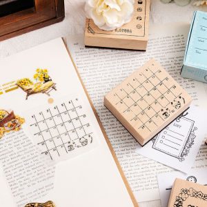 1 PC Cat monthly calendar weekly calendar DIY decorative material stamp retro wooden schedule handbook seal