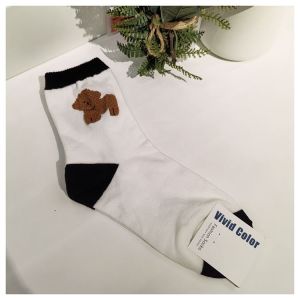 South Korea Dongdaemun Import Cartoon Velvet Doodle Cute Puppy Fashion Minimalist Autumn New Arrival Ladies Middle Tube Cotton Socks