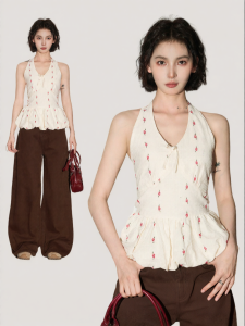 BAIDAIFEI | Floral Halter Top Sleeveless Blouse