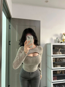 plus Size Womens Knitted Zipper Hollow out Base Layer Top Korean Style Spring Autumn Fashion Slimming Design