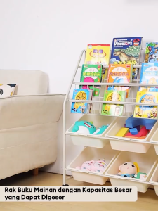 Rak Buku Rak Besi Susun Penyimpanan Multi-Tingkat Rak Muat Banyak Buku Dapat Bergerak Bebas