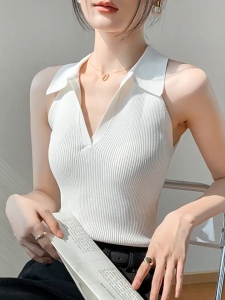 Yitiaoyu French Polo Neck Knitted Vest Women Wear Sleeveless Vest Suspenders