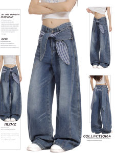 American Retro Rabbit Ear Decorative Loose Womens Jeans Summer Design Sense Straight Wide Leg Knife Pants Casual Style