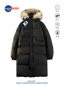 NASA Collaborative Thickened Winter Jacket Mens down Cotton Coat Warm Bread Parka Couple Hooded Coat Long Sleeve Zipper Closure