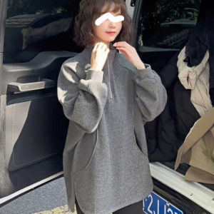 Loose Fit Zipper Hoodie Womens Spring Early Season Youthful Loose Feeling Solid Color Stand Collar Slimming Versatile Top