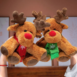 Scarf Reindeer Plush Toys Fluffy Soft Christmas Party Atmosphere Decoration Exquisite Desktop Ornament Festival Gifts For Friend