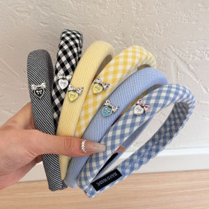 Sweet Heart Butterfly Knot Hairband Fashionable Commute Daily Outing Versatile Preppy Plaid Series Comfortable Fabric Hairband
