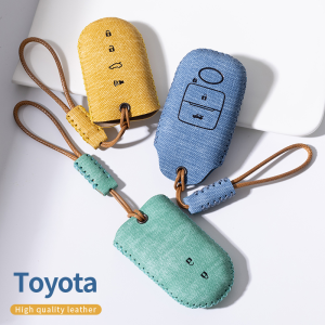 Denim Grain Leather Smart Car Key Fob Cover Case Chain Remote Shell Holder Full Protection Bag Keychain For Toyota Yaris Ativ Cross Vios Raize Veloz Avanza Rush Wigo Ayla Perodua Axia Bezza Myvi Ativa Alza Aruz