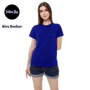 Kaos Polos Wanita Slim Fit Oneck Lengan Pendek Bahan Katun Combed 30s Biru Benhur