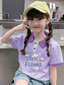 Summer Girls Polo Shirt Short Sleeve Pure Cotton Half Sleeve Turn-down Collar Childrens T-shirt Cute Top for Middle And Large Children