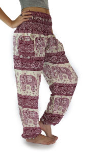 กางเกงโยคะขาบานลายช้าง Bohemian ระบายอากาศได้ดี กางเกงขายาวลำลองสำหรับใช้ในบ้าน กางเกงขายาวทรงหลวมสำหรับเล่นโยคะ