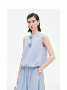 Cotton Blend Stand-Collar Flap Womens Vest