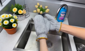 1Pc Steel Wire Dishwashing Gloves Multipurpose Non-Scratch Scrubbing Waterproof Anti-Hot & Oil-Resistance Kitchen Cleaning